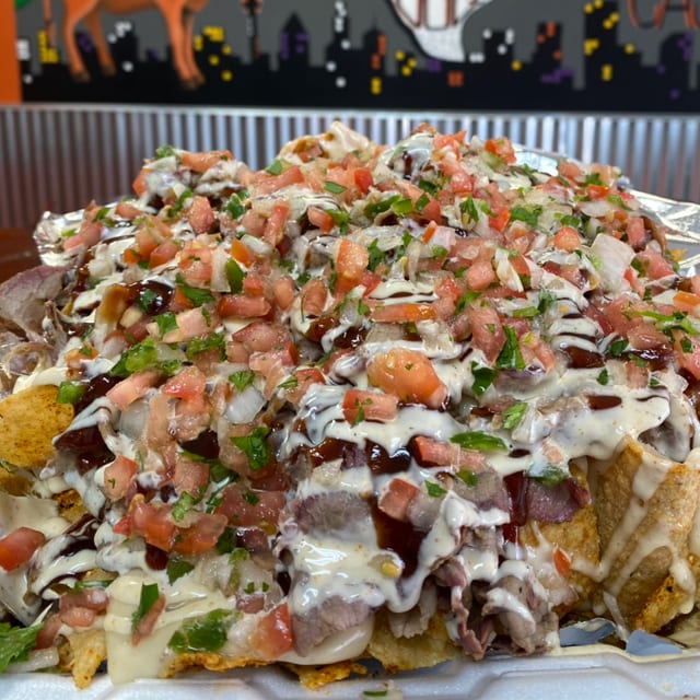 Loaded Pulled Pork Nachos.